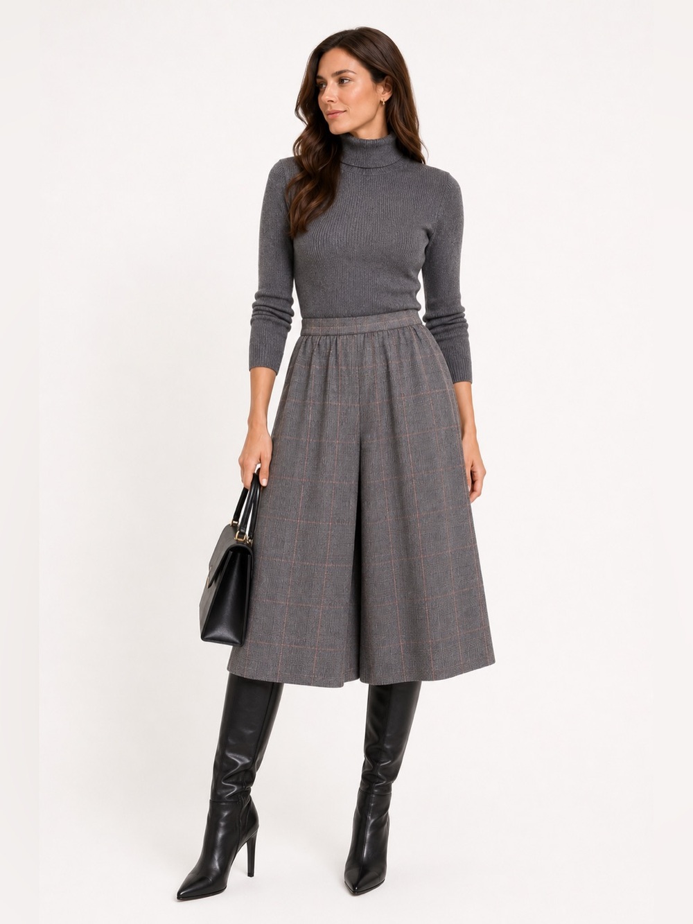 Vintage Diane Von Furstenberg DVP Plaid Wide-Leg Culottes Windowpane 100% Wool